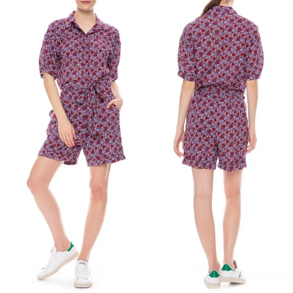 XIRENA Grady Romper Size XS White Blue Red‎ Floral Paisley Lightweight Casual
